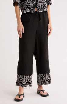 Ellen Tracy Embroidered Hem Crop Pants