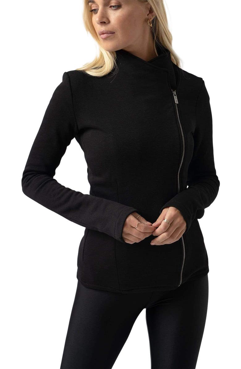 Saint + Sofia Cotton Biker Jacket, Alternate, color, Black