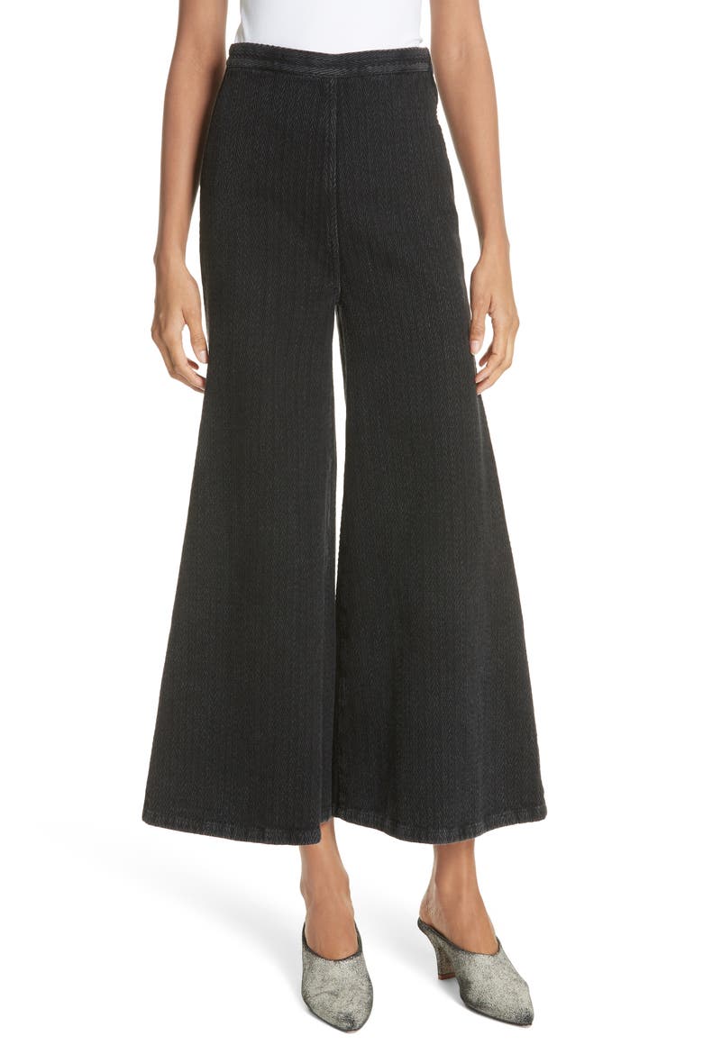 Absolute Herringbone Weave Wide Leg Pants, Main, color, BLACK