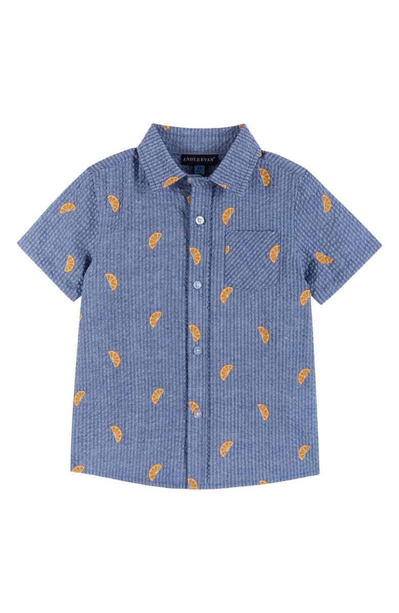 Andy & Evan Kids' Print Seersucker Short Sleeve Button-Up Shirt, Main, color, 