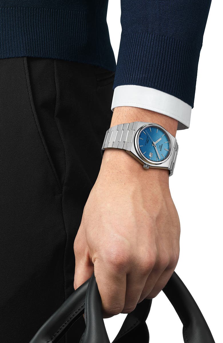 Tissot PRX GTS Powermatic 80 Bracelet Watch, 40mm, Alternate, color, Ice Blue / Gradient