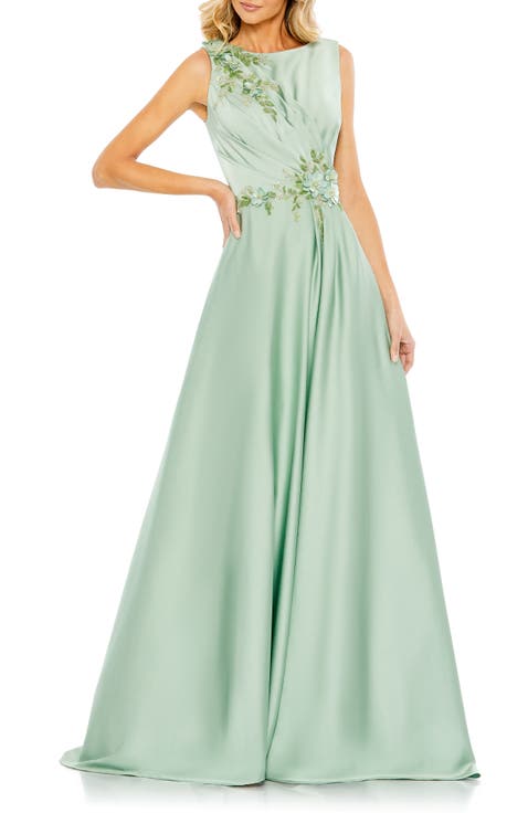 Floral Applique Sleeveless A Line Gown