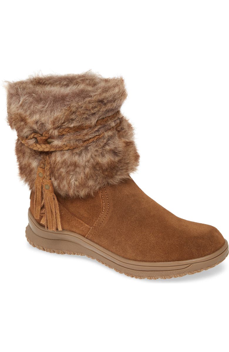 Minnetonka Everett Water Resistant Suede & Faux Fur Boot, Main, color, Dusty Brown Suede/ Faux Fur