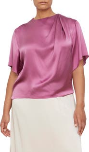 Vince Drape Neck Flutter Sleeve Silk Top