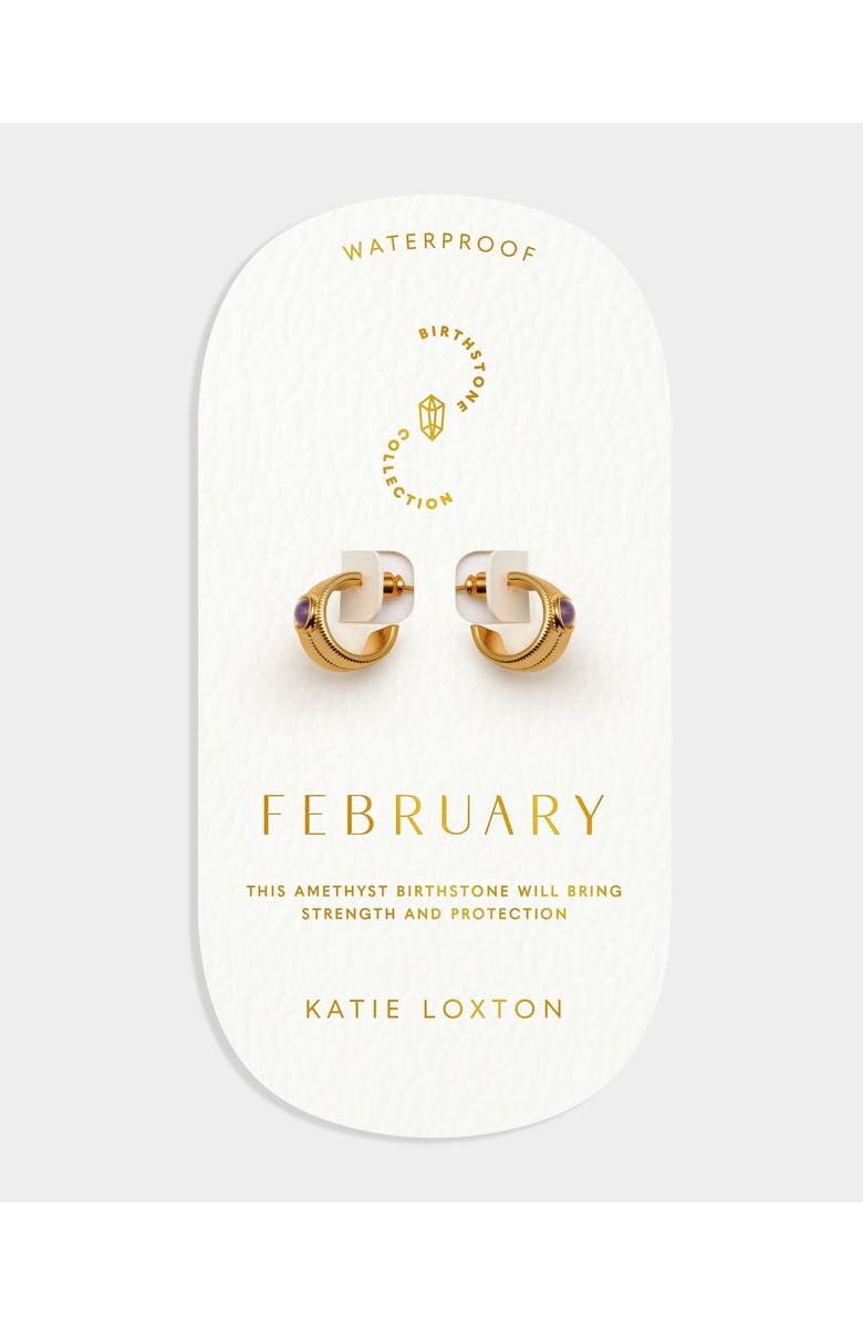 Katie Loxton 'February' Waterproof Gold Birthstone Hoop Earrings, Alternate, color, February