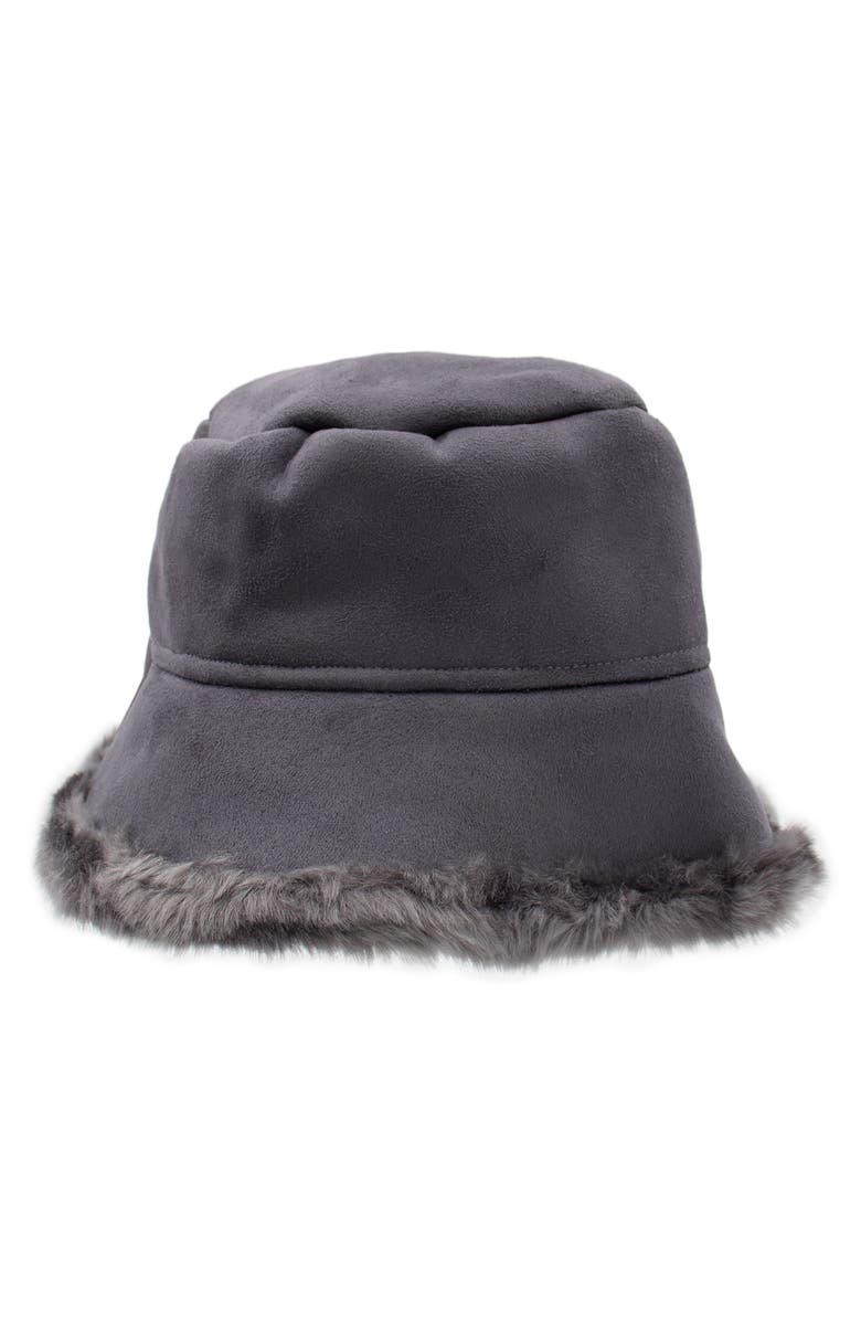 SURELL Faux Fur Trim Bucket Hat, Main, color, 