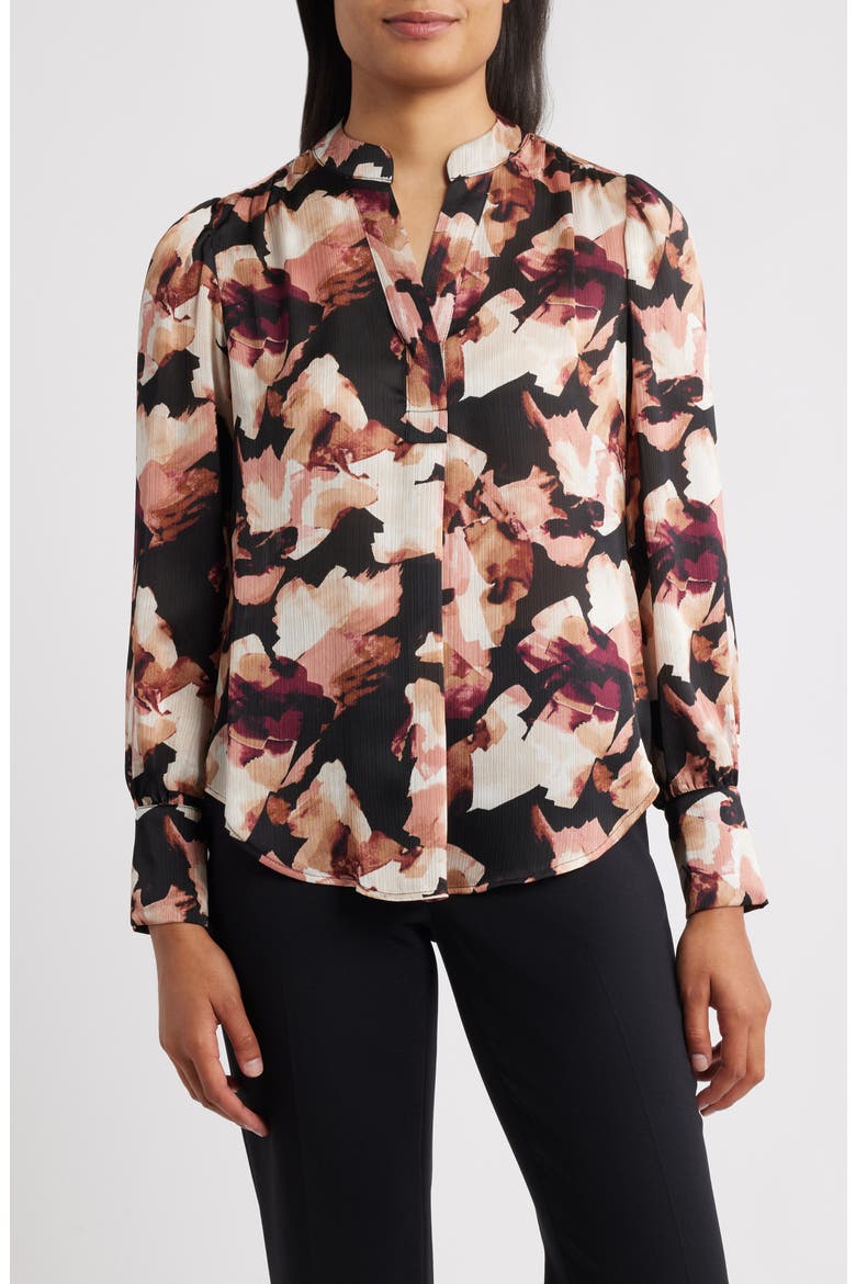 Printed Textured Crepe Long Sleeve Top, Main, color, ANNE BLACK MULTI