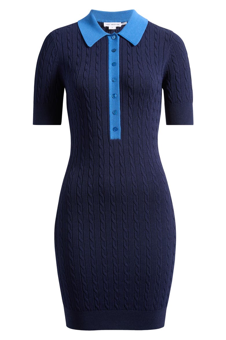 Cable Stitch Polo Sweater Dress, Main, color, MIDNIGHT002