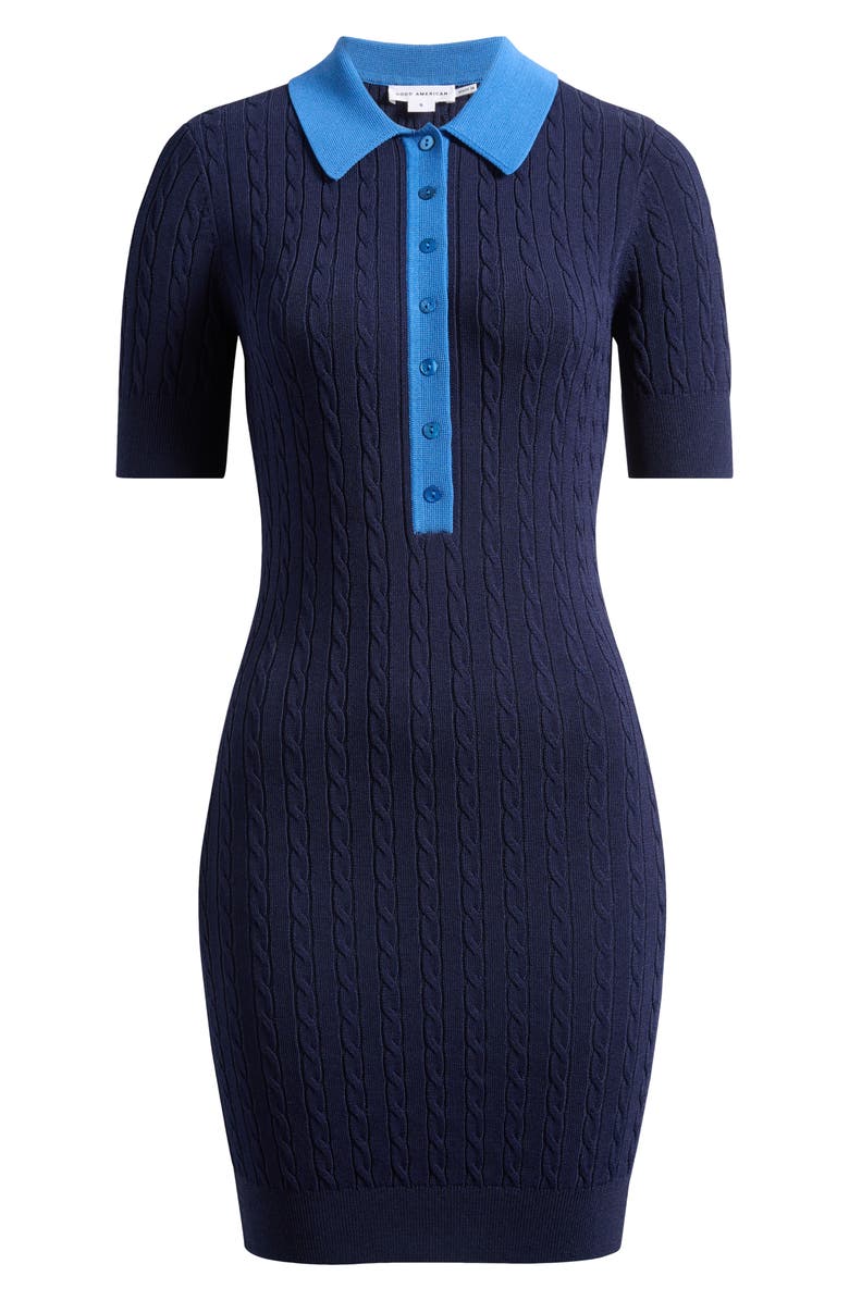 Good American Cable Stitch Polo Sweater Dress, Main, color, Midnight002