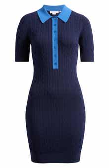 Good American Cable Stitch Polo Sweater Dress