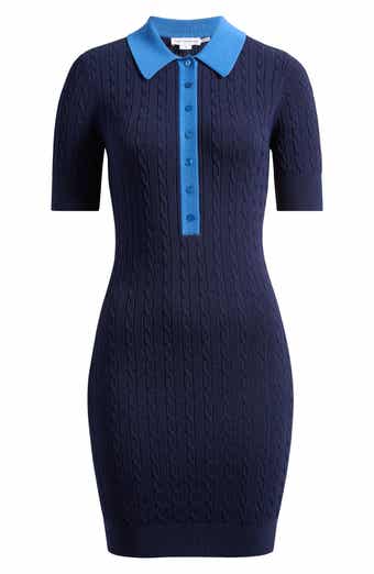 Good American Cable Stitch Polo Sweater Dress