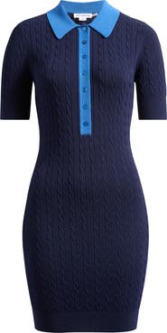 Good American Cable Stitch Polo Sweater Dress