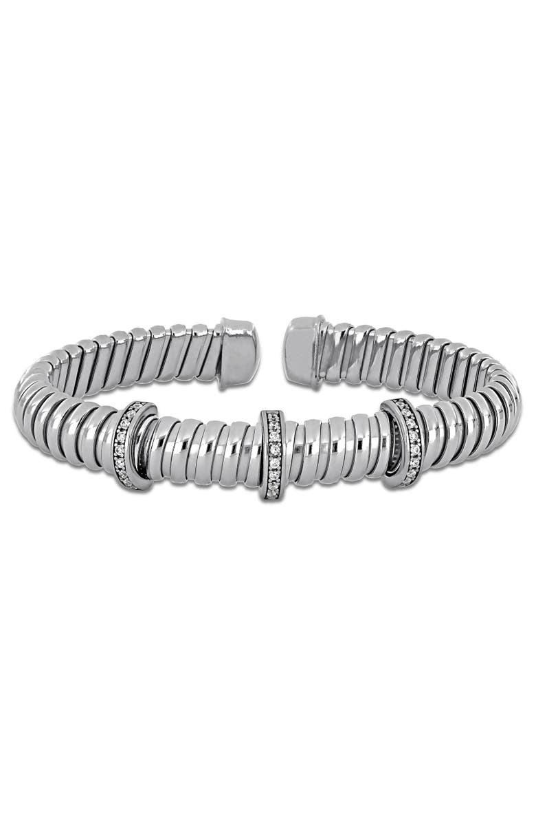 Julianna B. Cubic Zirconia Open Bangle Bracelet, Main, color, Sterling Silver