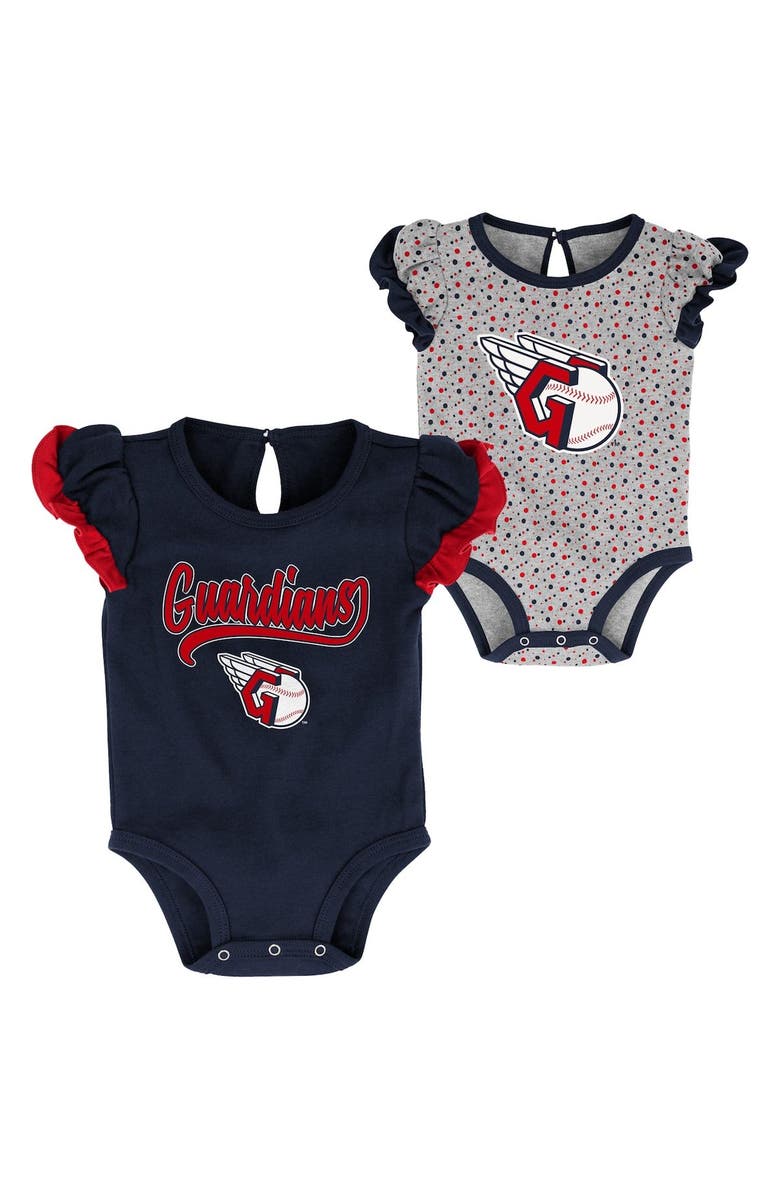Outerstuff Newborn & Infant Navy/Heathered Gray Cleveland Guardians Scream & Shout Two-Pack Bodysuit Set, Alternate, color, 