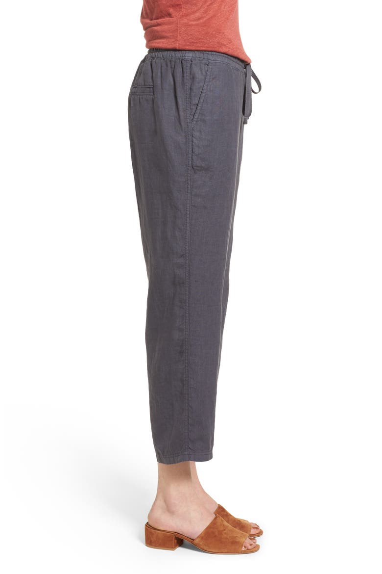 Linen Crop Pants, Alternate, color, GREY EBONY