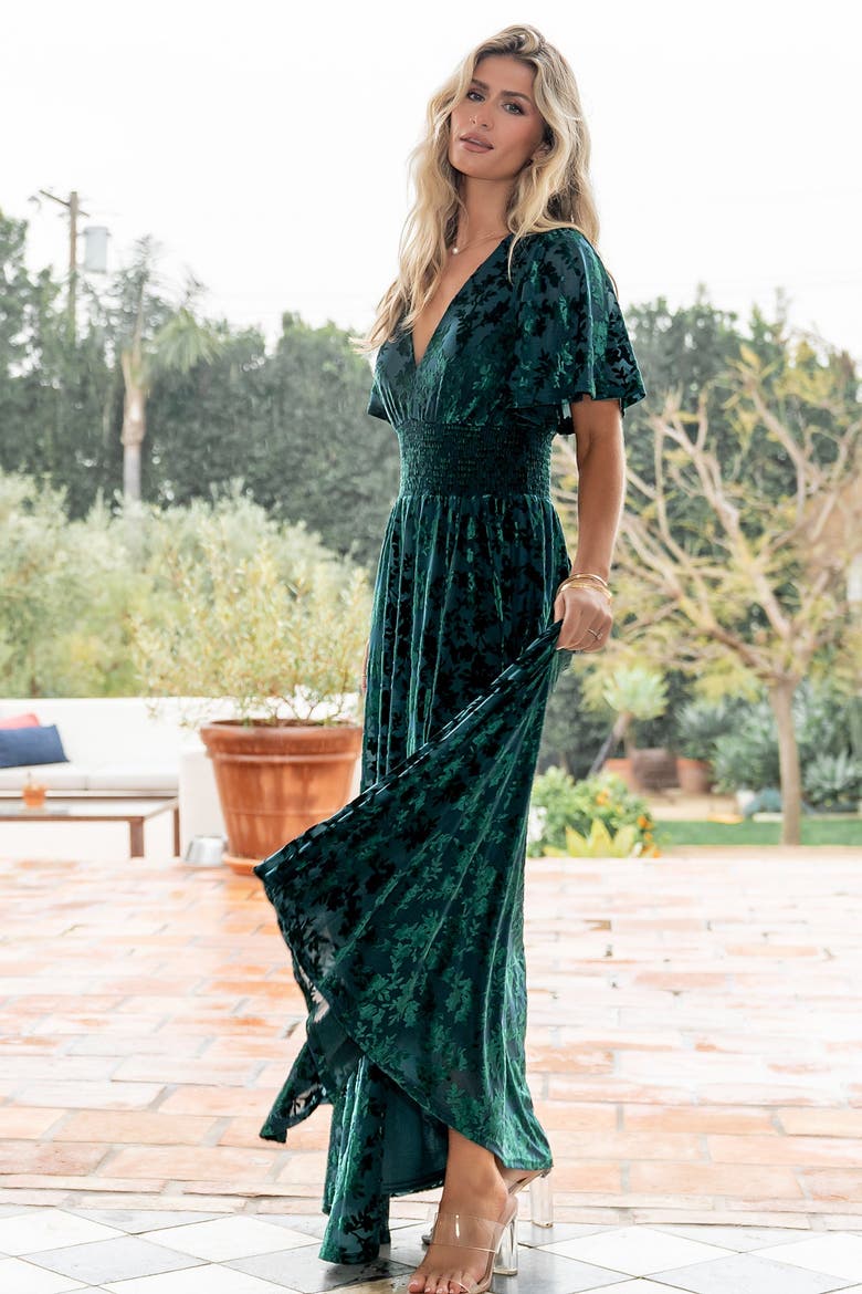 Veronica Velvet Maxi Dress, Alternate, color, Green