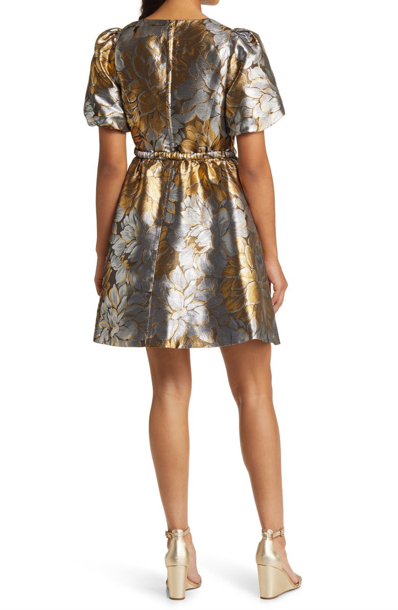 Lilly Pulitzer<sup>®</sup> Priyanka Floral Metallic Puff Sleeve Dress, Alternate, color, 