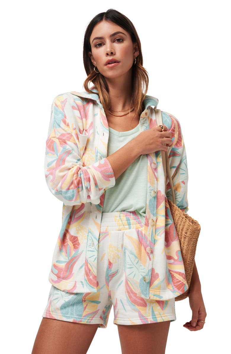 TravisMathew Vacay & Rose Leaf Print Knit Button-Up Shirt, Alternate, color, 