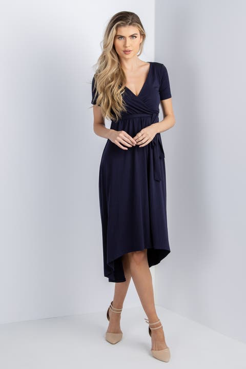 Solid Hi-Low Wrap Dress