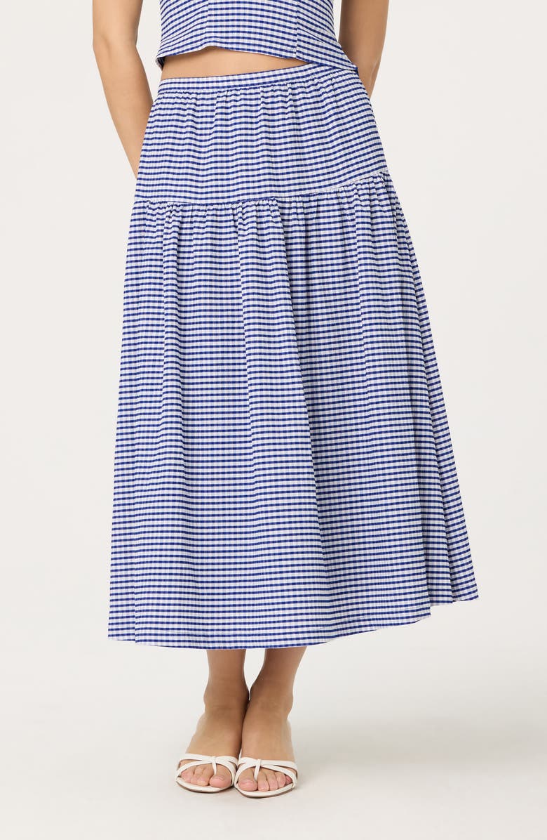 ASTR the Label Drop Waist Cotton Blend Skirt, Main, color, Blue Gingham