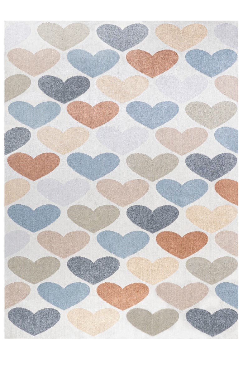 Dila Modern Hearts Geometric Machine-Washable Area Rug, Alternate, color, Ivory/Blue/Orange