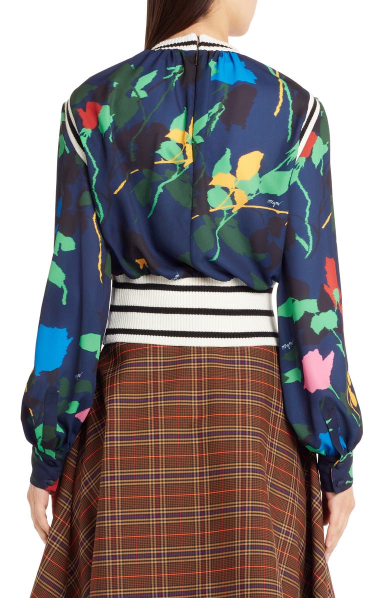 MSGM Rib Trim Floral Print Blouse, Alternate, color, 