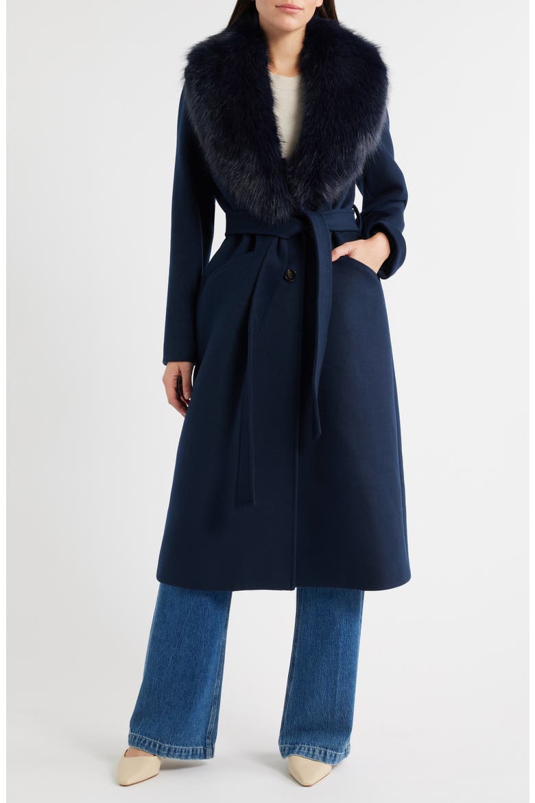 Belted Longline Coat with Faux Fur Collar, Main, color, MIDNIGHT
