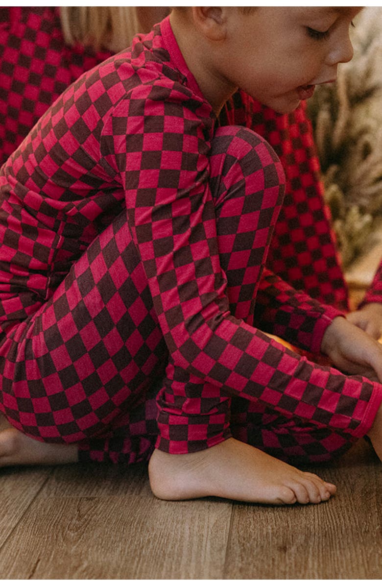 Clover Baby & Kids Long Sleeve Pajama Set - Clover x Bohemian Mama, Alternate, color, Holiday Checkered Red