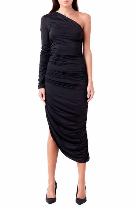 One-Shoulder Asymmetric Hem Cocktail Dress