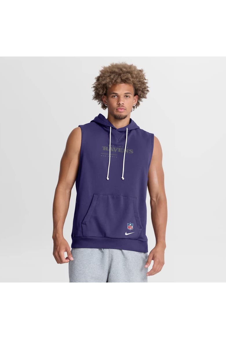 Men's Nike Purple Baltimore Ravens Sideline Standard Issue Dri-FIT Sleeveless Hoodie, Main, color, Purple