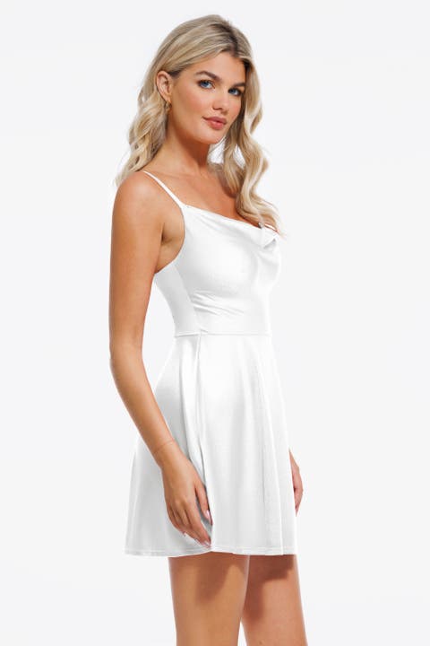 Sequin Cowl Neck Cocktail & Party Fit & Flare Shapewear Mini Dress