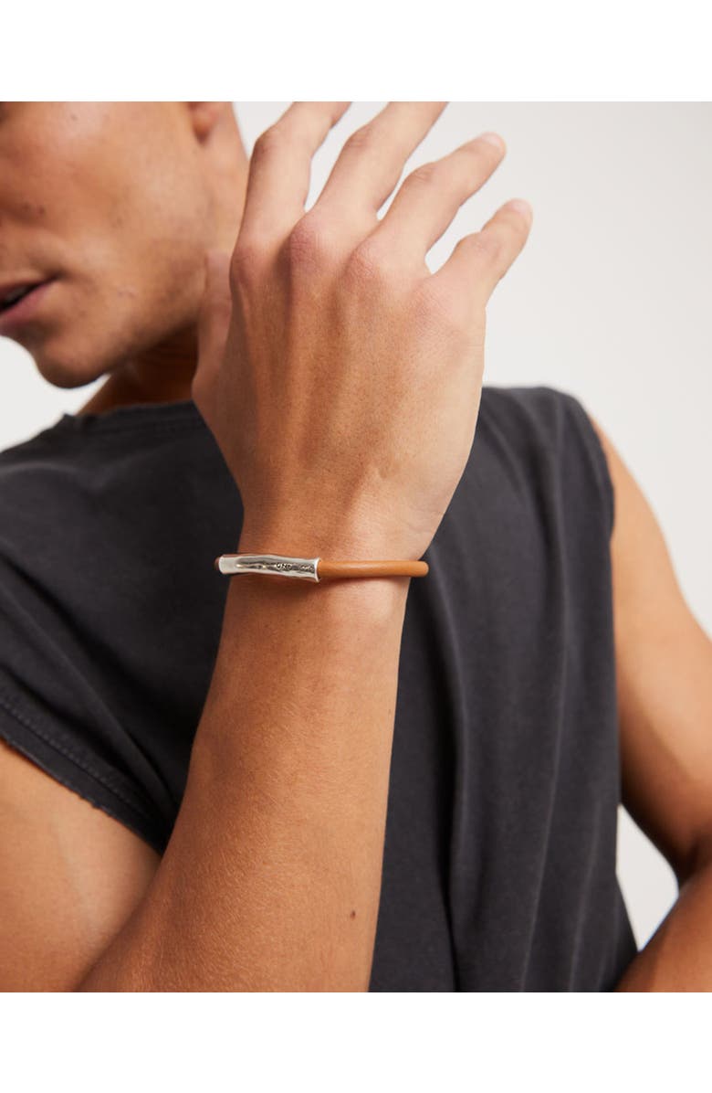 UNODE50 Leather Bracelet With Sterling Silver-Plated Central Detail, Alternate, color, Silver