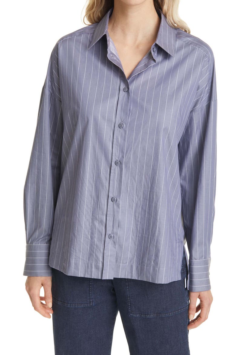 Oversize Pinstripe Button-Up Shirt, Main, color, CORNFLOWER BLUE