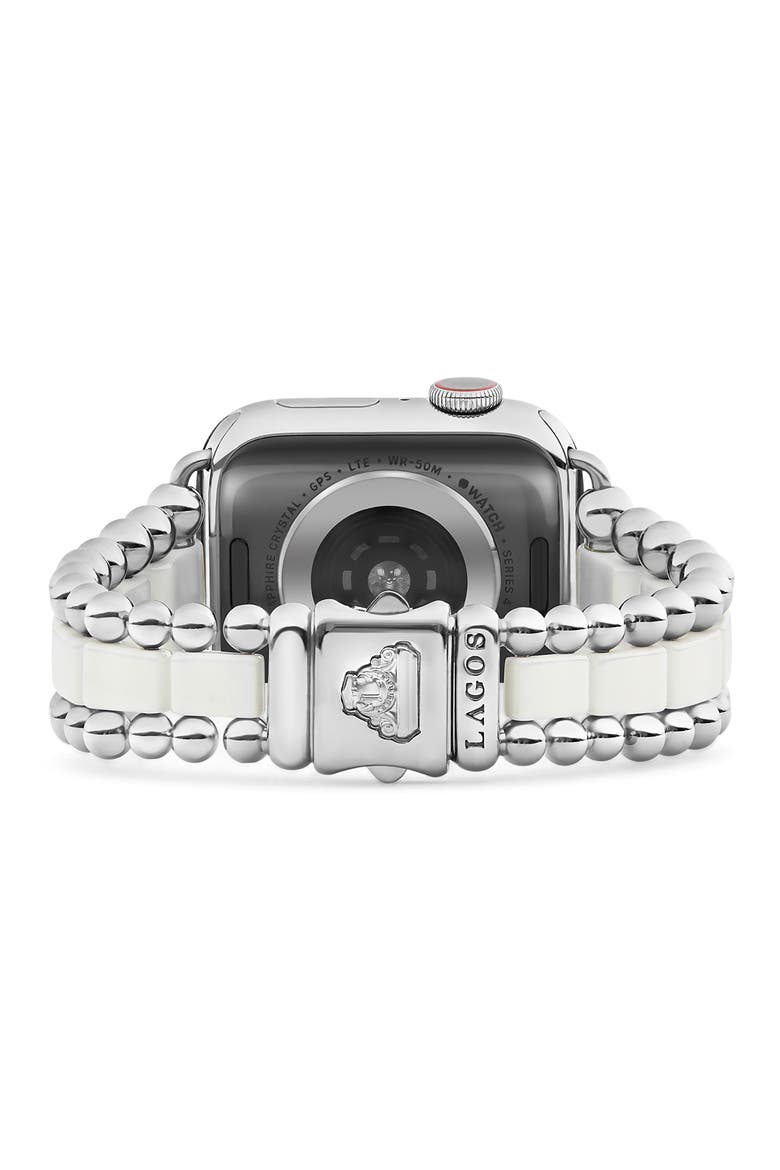 Smart Caviar White Ceramic & Stainless Steel 20mm Apple Watch® Watchband, Alternate, color, SILVER/WHITE