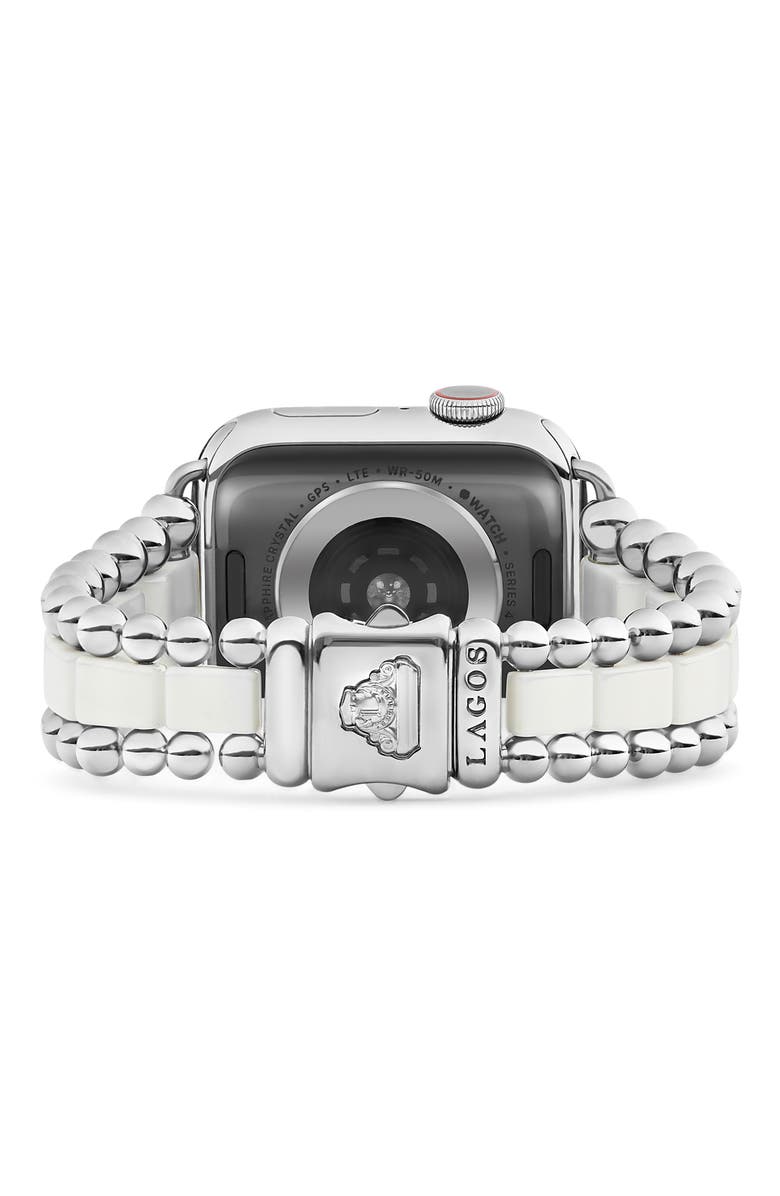 LAGOS Smart Caviar White Ceramic & Stainless Steel 20mm Apple Watch<sup>®</sup> Watchband, Alternate, color, Silver/White