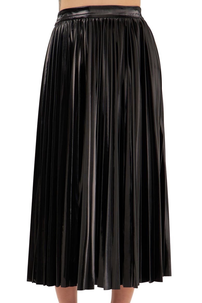 Pleated Faux Leather Midi Skirt, Alternate, color, BLACK