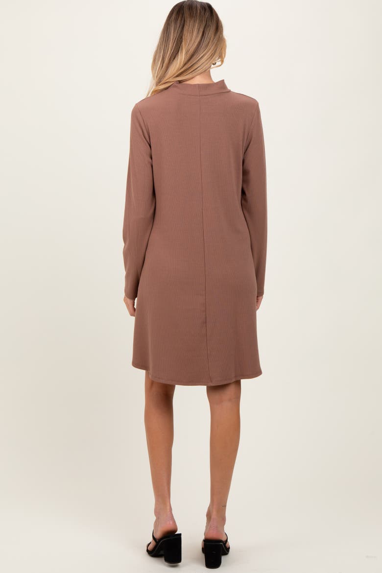 Ribbed Mock Neck Long Sleeve Basic Dress, Alternate, color, Mocha