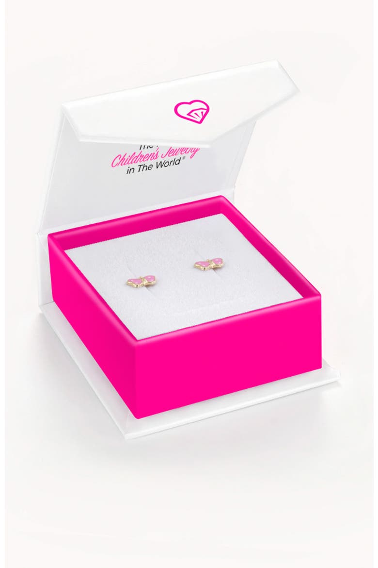 14k Polka Dot Butterfly Earrings, Alternate, color, Pink