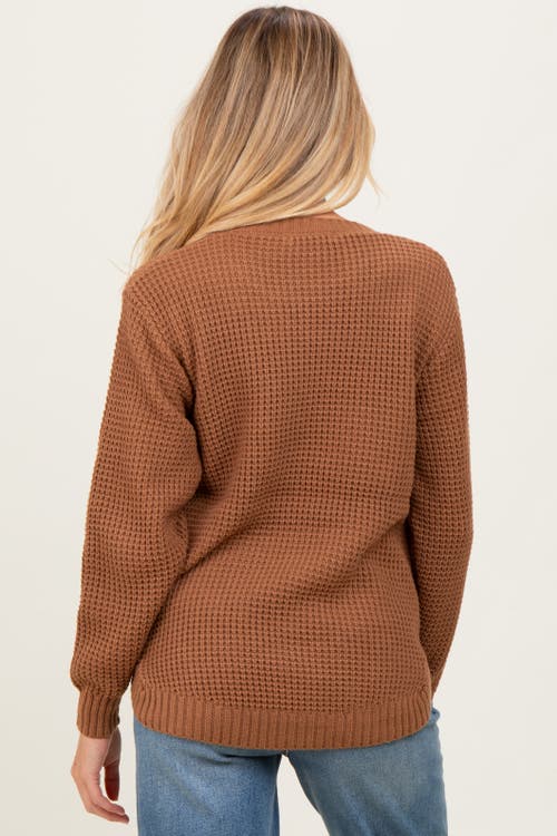Pinkblush Waffle Knit Rounded Hem Sweater In Brown