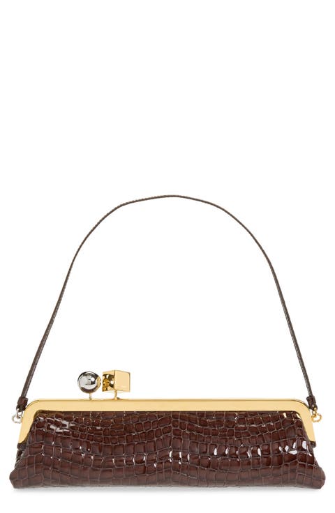 La Pochette Salon Croc Embossed Patent Leather Clutch
