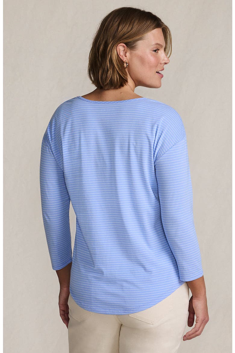 3/4 Sleeve Lightweight Jersey U-Neck Tunic, Alternate, color, Clear Blue Sky Thin Stripe