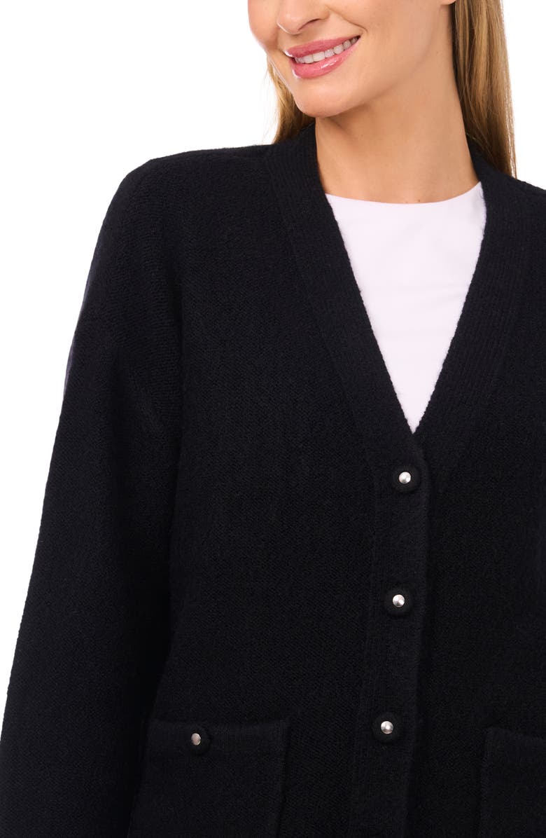 CeCe Ruffle Cuff Cardigan, Alternate, color, Rich Black