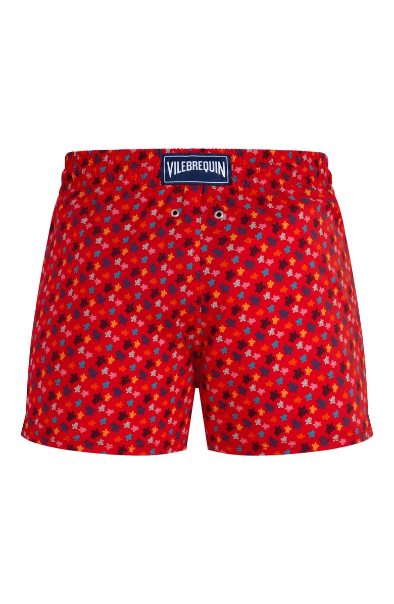 Vilebrequin Men's Micro Ronde Des Tortues Rainbow Stretch Swim Shorts, Alternate, color, Coquelicot