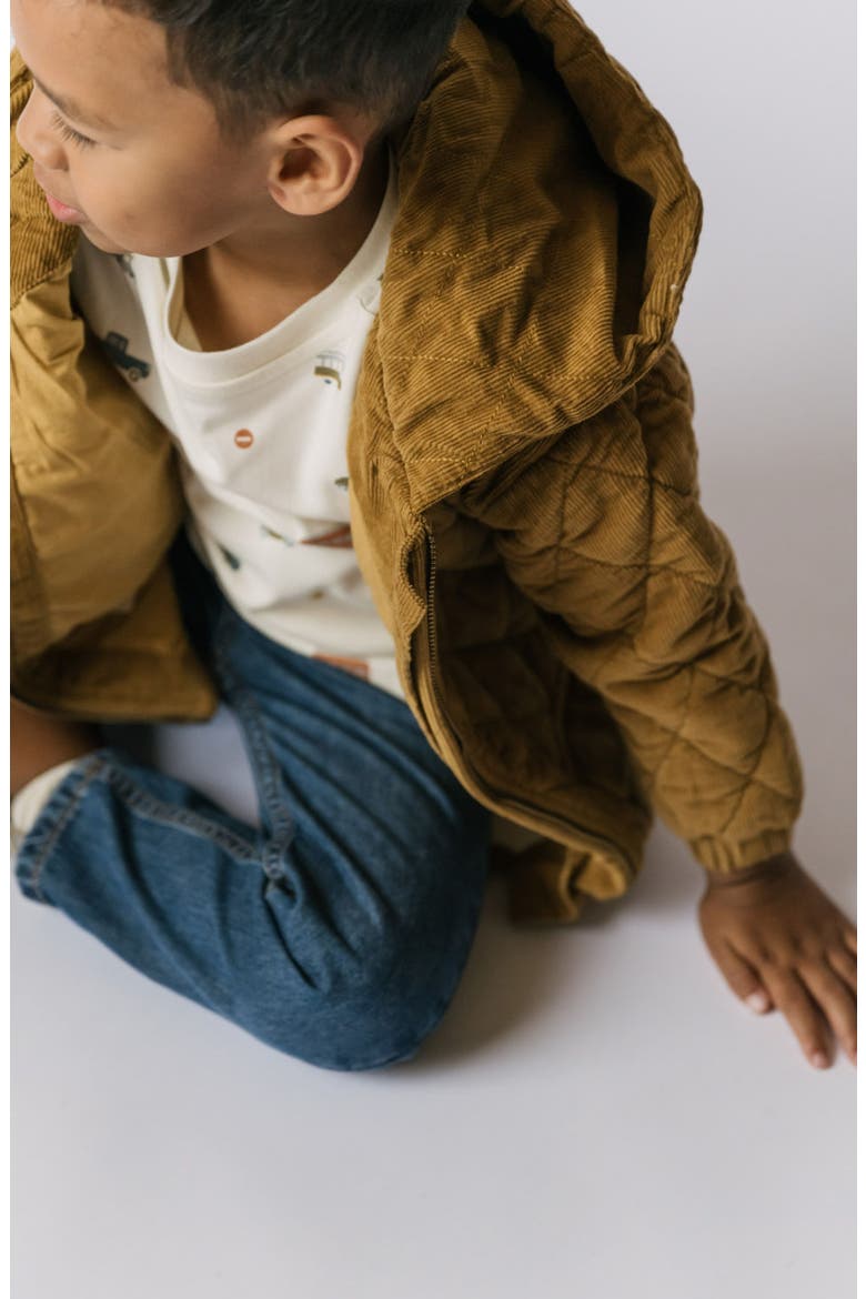 Organic Cotton Corduroy Quilted Hooded Jacket, Alternate, color, YELLOW