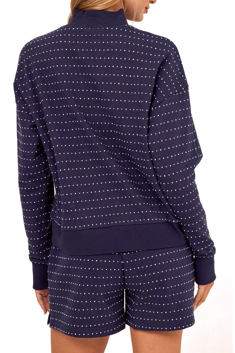 Kindra Embroidered Dot Quarter Zip Top, Alternate, color, STARGAZER/ ECRU