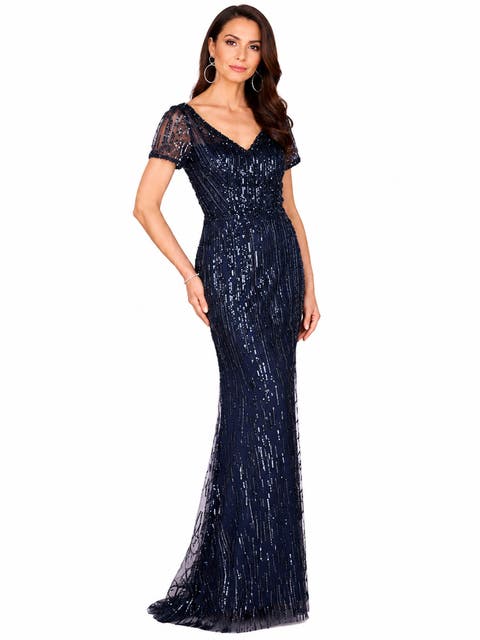 Beaded Faux-Wrap V-Neck Bridal Gown