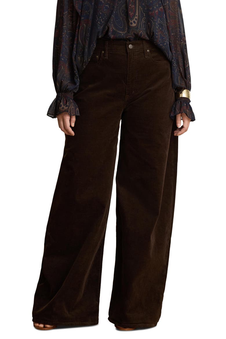 High Waist Wide Leg Corduroy Pants, Alternate, color, BROWN