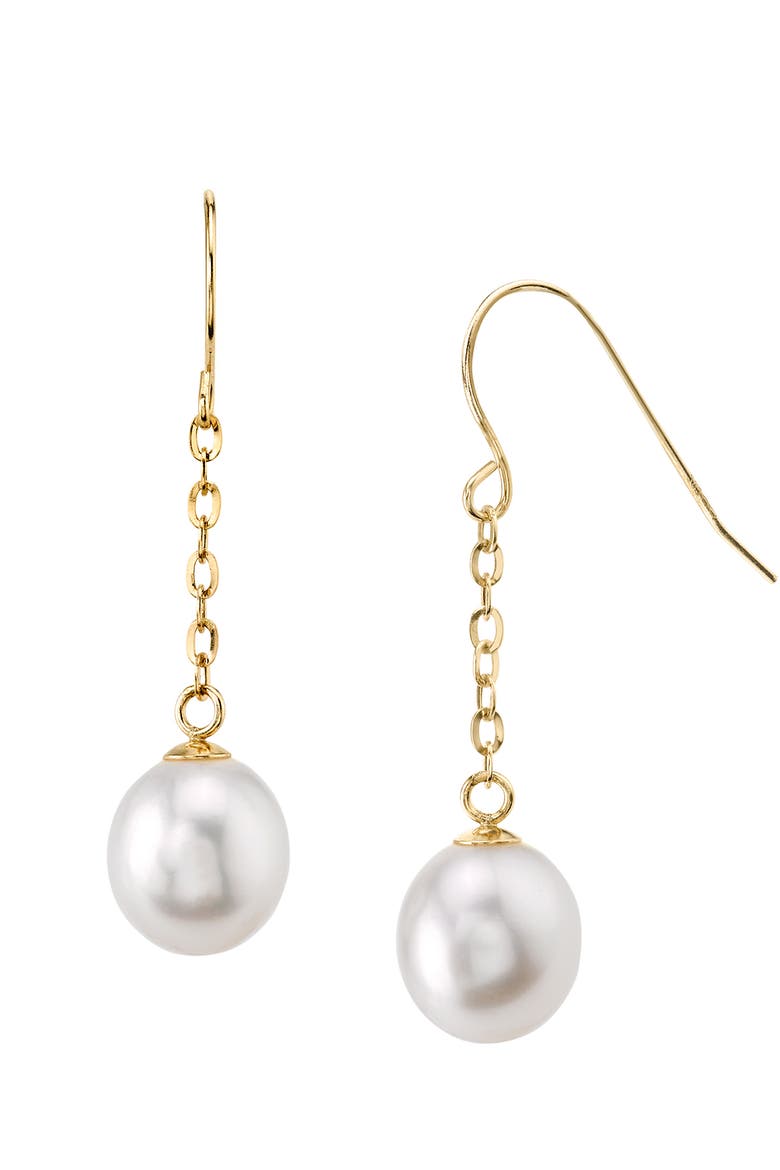 14K Gold Drop-Shape Freshwater Pearl Lila Tincup Earrings, Main, color, Yellow Gold