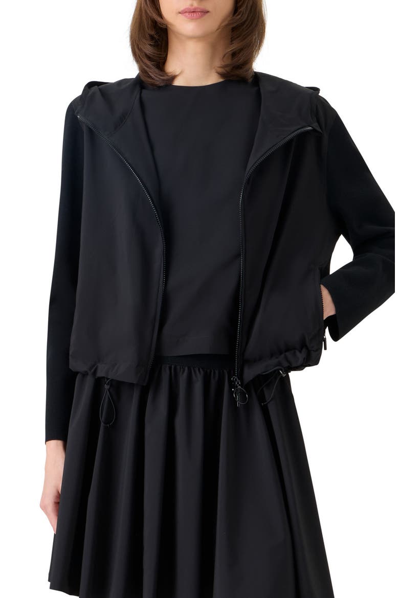 Mixed Media Stretch Merino Wool Parachute Jacket, Main, color, BLACK