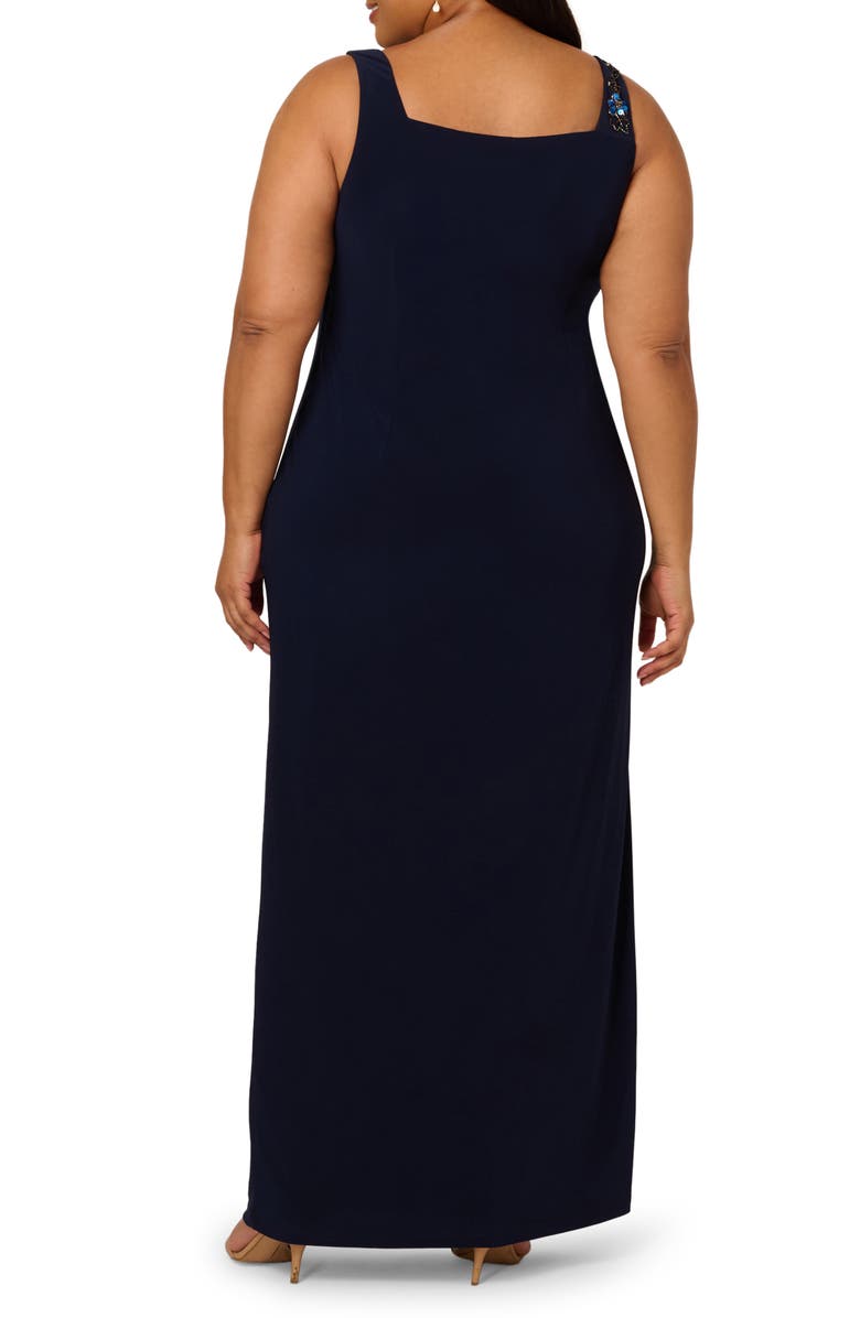 Adrianna Papell Beaded Asymmetric Evening Gown, Alternate, color, Midnight Multi